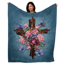 Load image into Gallery viewer, 50&quot; x 60&quot; Butterfly Rose Cross Plush Minky Blanket
