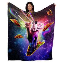 Load image into Gallery viewer, 50&quot; x 60&quot; Cosmic Cat Riding Alpacacorn Plush Minky Blanket
