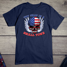 Load image into Gallery viewer, Small Town Skull Flag T-Shirt
