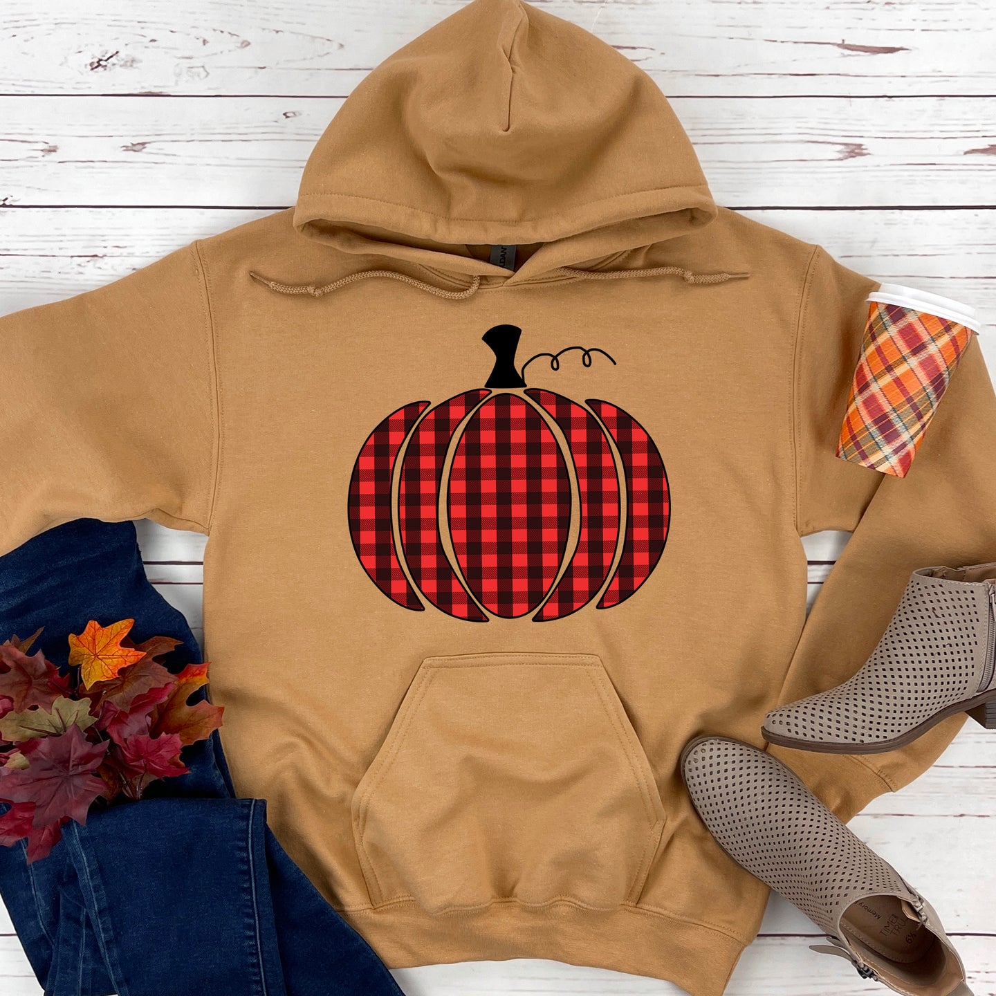 Plaid Pumpkin Red Hooded Sweatshirt