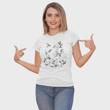 Load and play video in Gallery viewer, Women&#39;s Sunflowers &amp; Hummers Solar Tee
