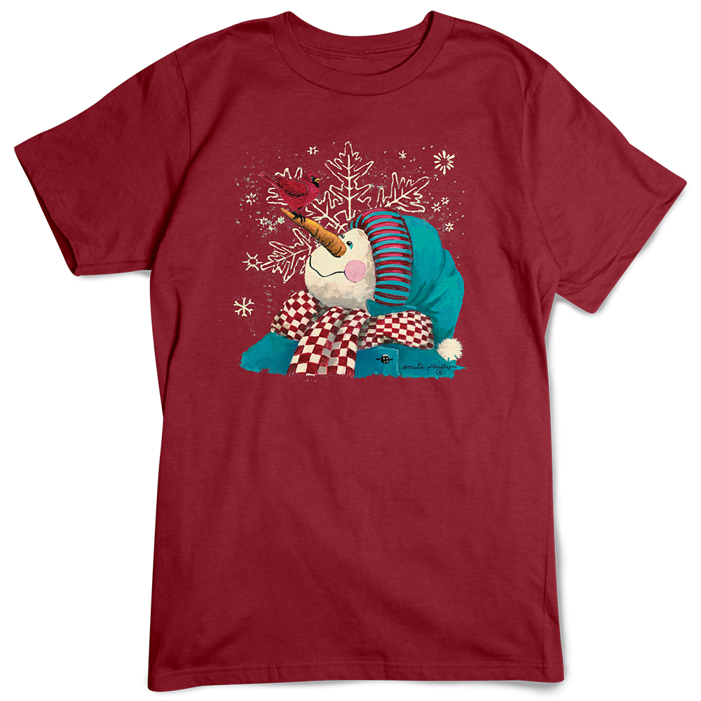 Snowman T-shirt, Winter Snow & Cardinal