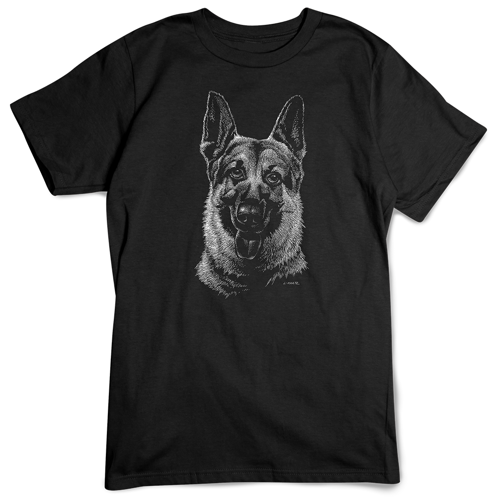 German Shepherd T-shirt, Scratchboard Dog Breed