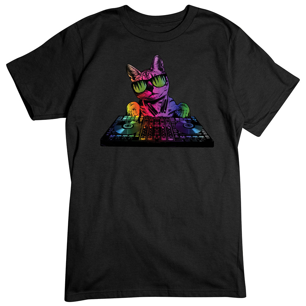 Technicolor DJ Cat T-Shirt