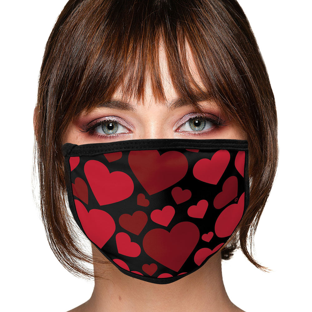 Hearts on Black Face Mask, Face Covering