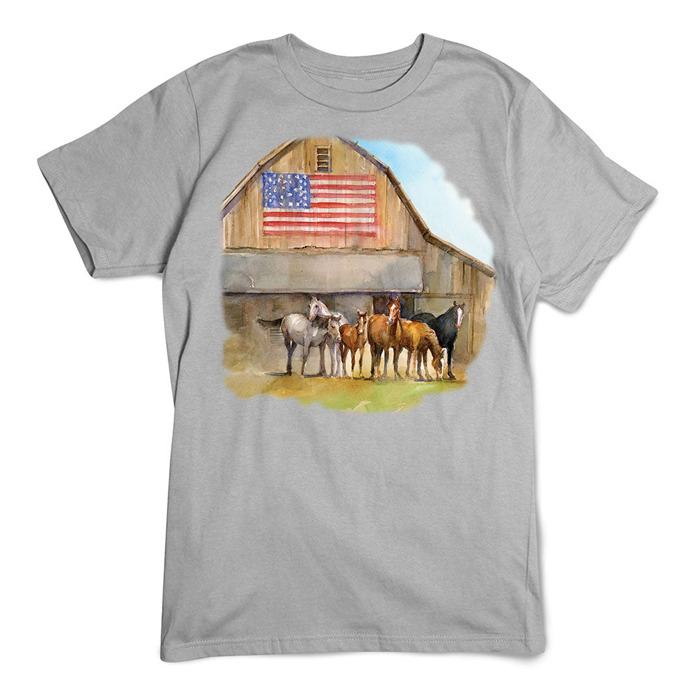 Horse T-Shirt, Horses Flag Barn
