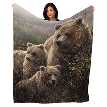 Load image into Gallery viewer, 50&quot; x 60&quot; Denali Family Grizzly Bears Plush Minky Blanket
