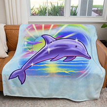 Load image into Gallery viewer, 50&quot; x 60&quot; Airbrush Dolphin Plush Minky Blanket
