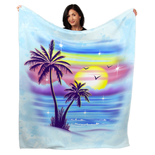 Load image into Gallery viewer, 50&quot; x 60&quot; Airbrush Palm Trees Plush Minky Blanket
