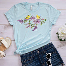 Load image into Gallery viewer, Floral Spring T-shirt, Gold Finches And Flowers Tee
