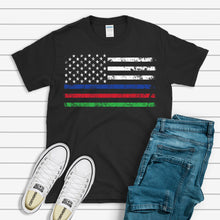 Load image into Gallery viewer, USA T-shirt, American Thin Lines Flag Tee
