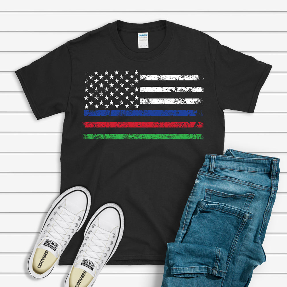 USA T-shirt, American Thin Lines Flag Tee