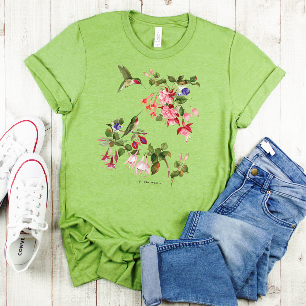Springtime T-Shirt, Hummingbird Fuchsias Tee