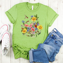 Load image into Gallery viewer, Springtime T-Shirt, Sunflowers &amp; Hummers Tee
