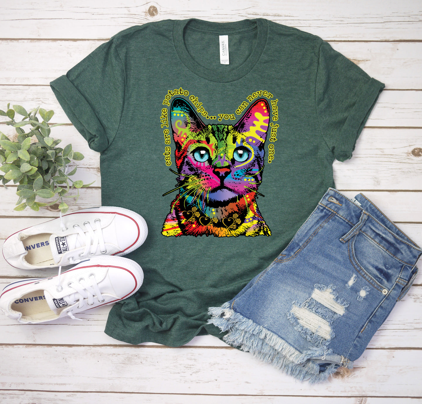 Cat T-Shirt, Neon Colorful Cat Tee