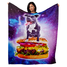 Load image into Gallery viewer, Galaxy Pitbull Riding Hamburger 50&quot; x 60&quot; Fleece Blanket
