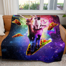 Load image into Gallery viewer, Cosmic Cat Riding Alpacacorn 50&quot; x 60&quot; Fleece Blanket
