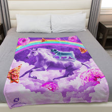 Load image into Gallery viewer, Rainbow Pug Riding a Unicorn 50&quot; x 60&quot; Fleece Blanket
