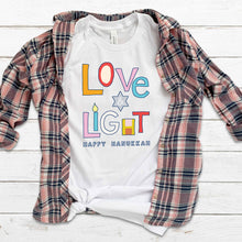 Load image into Gallery viewer, Love And Light Hanukkah T-shirt, Inspirational Tee

