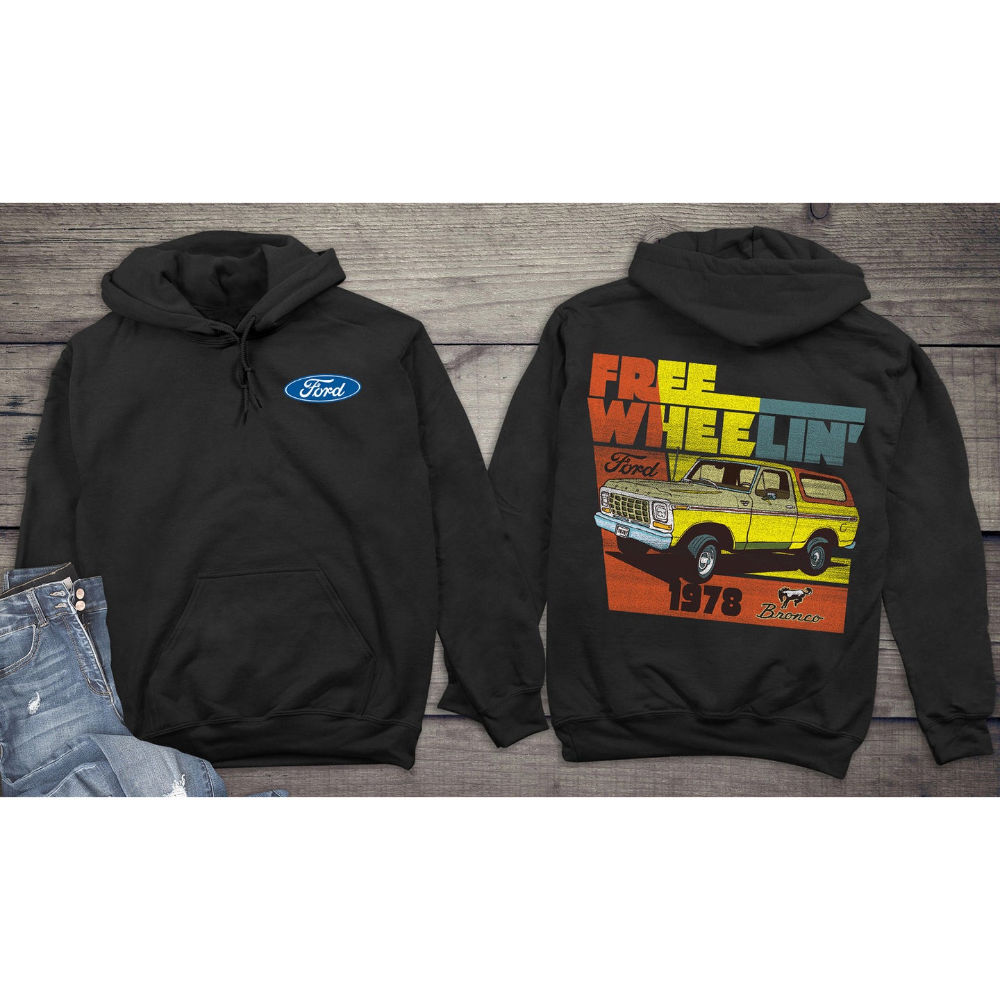 Ford Hoodie, Officially Licensed Free Wheelin Hooded Sweatshirt