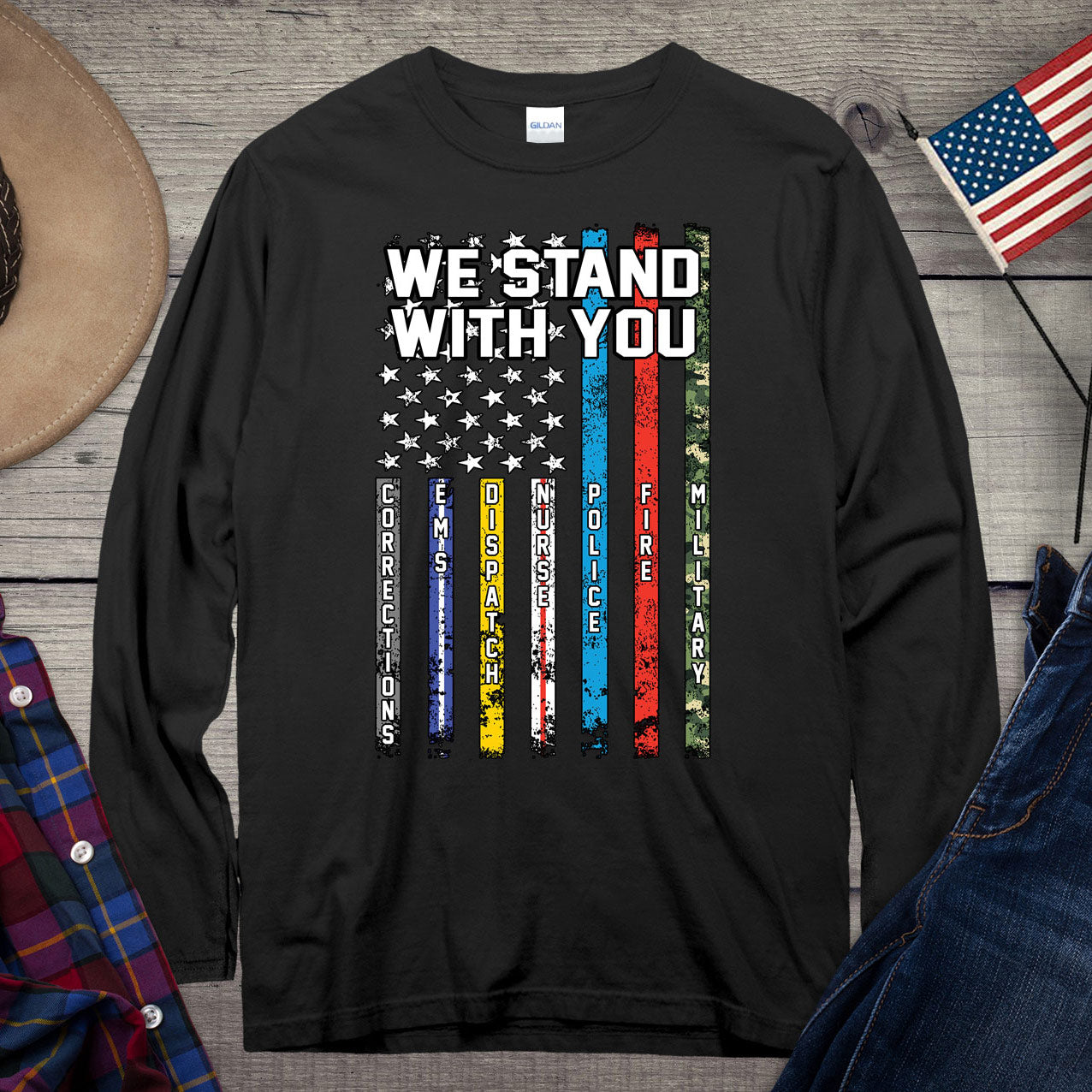 Stand With You Flag T-shirt, American Pride Long Sleeve Tee