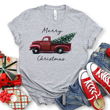 Load image into Gallery viewer, Merry Christmas Tree Truck T-shirt, Christmas Tee
