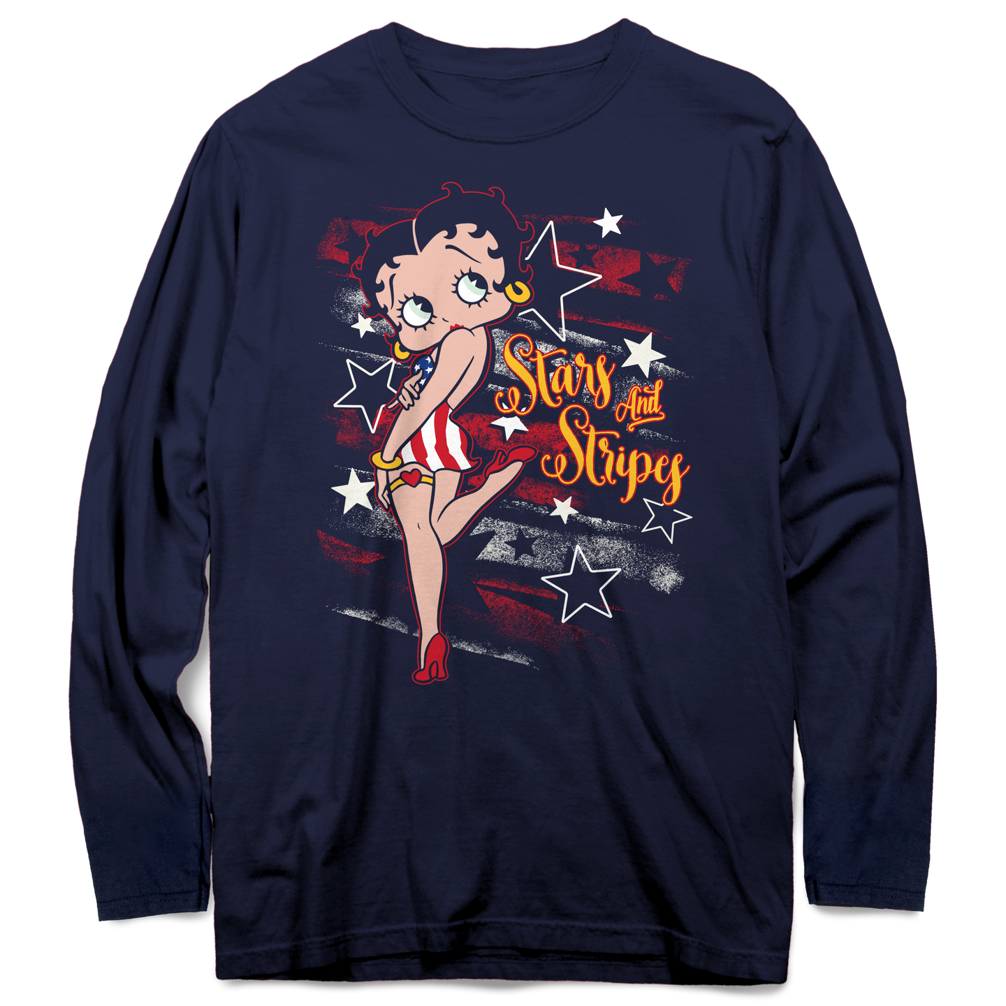 Stars & Stripes Betty Long Sleeve Shirt, Betty Boop Long Sleeve Tee
