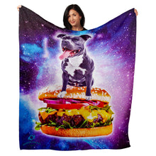 Load image into Gallery viewer, 50&quot; x 60&quot; Galaxy Pitbull Riding Hamburger Plush Minky Blanket
