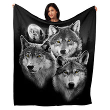 Load image into Gallery viewer, 50&quot; x 60&quot; Three Wolves Portrait Plush Minky Blanket
