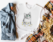 Load image into Gallery viewer, Cat T-Shirt, Daisies Tee

