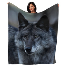 Load image into Gallery viewer, 50&quot; x 60&quot; Black Wolf Portrait Plush Minky Blanket
