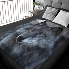 Load image into Gallery viewer, 50&quot; x 60&quot; Black Wolf Portrait Plush Minky Blanket
