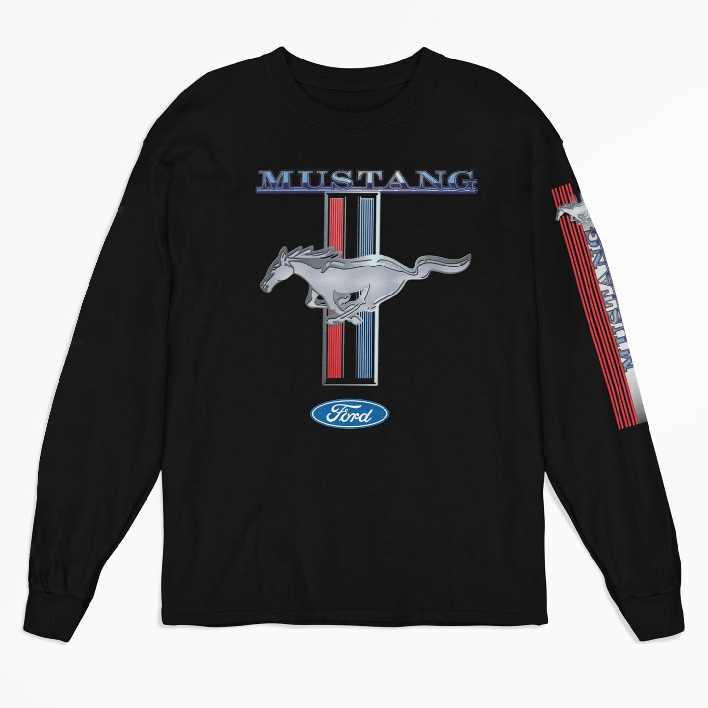 Mustang Logo & Sleeve Print Long Sleeve Shirt, Ford Long Sleeve Tee