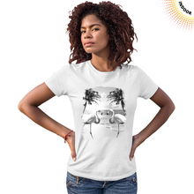 Load image into Gallery viewer, Women&#39;s Colorful Flamingo Palm Tree Solar Tee

